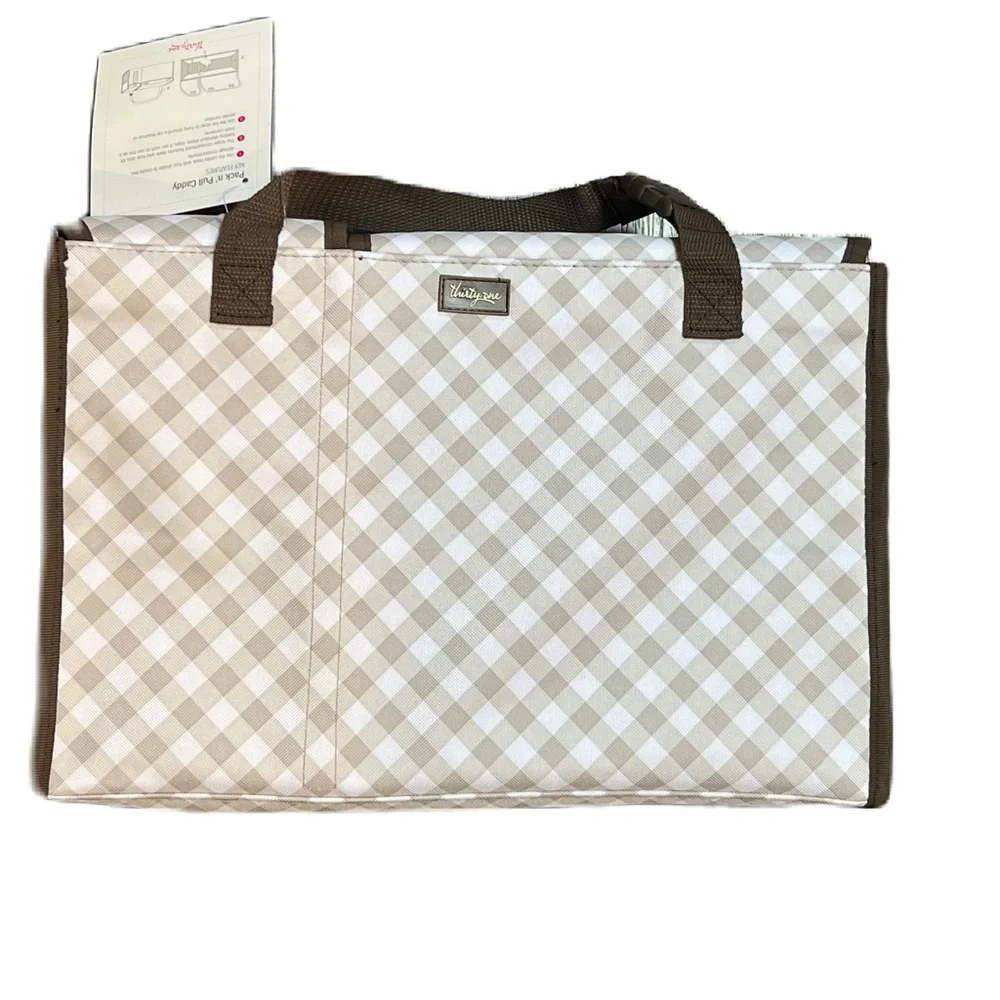 Thirty-One NWT Pack n’ Pull Caddy - Brown and White Gingham